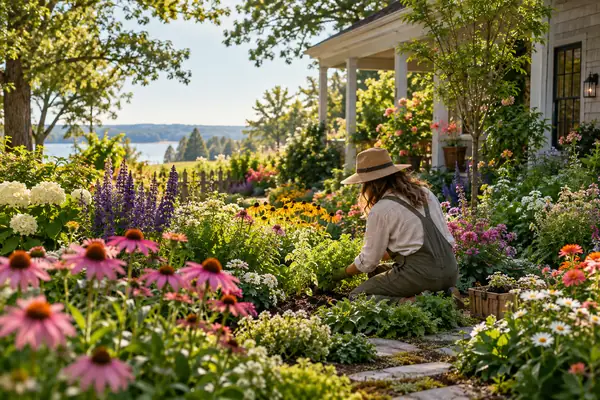 Editorial image of a garden in bloom, illustrating a long-term social content plan.